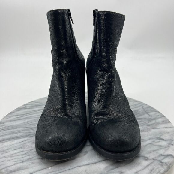 Giampaolo Bootie Women 38 Crinkle Gloss Black Reflective Square Heel Ankle Boots - Picture 3 of 13